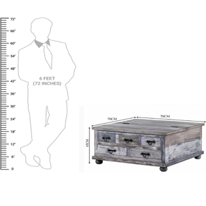 Mesa de centro de madera maciza con acabado mate gris Barmer Distress para sala de estar - Product Image 3