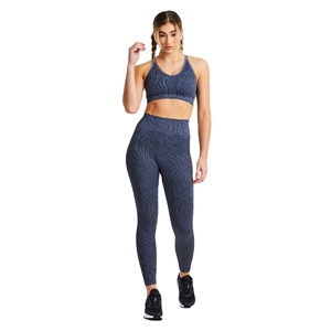 Ensemble de yoga respirant pour femmes, taille haute, 2 pièces, tenue de sport, grande taille, spandex/nylon, soutien-gorge uni personnalisable, bleu, dos élégant - Product Image 1