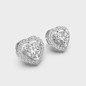 Pendientes de tuerca de diamante cultivado en laboratorio con forma de corazón de color oro blanco de 18K para mujer, producto a granel hecho a mano - Product Image 3