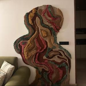 Tapis en laine/tencel sculpté à la main, biologique, à poils longs, épais, inspiré du latex, textures de terrain fluides pour les intérieurs modernes et luxueux - Product Image 1