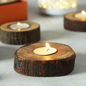 Natural Wooden Mango Wood <b>Tea</b> Light Candle <b>Stand</b> with Tree Bark Home Decoration Candle Holder - Product Image 2