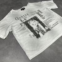T-shirt vintage en coton pour homme, imprimé graphique, gris délavé, coupe ample et carrée, orné de strass, style streetwear décontracté et respirant