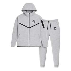 Mens Tech <b>Fleece</b> Windrunner Full-Zip Hooded <b>Jacket</b> and Joggers Tracksuit Sweatsuit Light <b>Grey</b> Athletic Training Activewear Set - Product Image 1