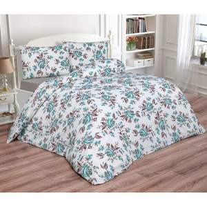 Ensemble de literie Bella Home Uluda - Rose 01, motif floral moderne, 4 pièces, drap-housse double, housse de couette en boîte, tissu polyester 200TC - Product Image 1