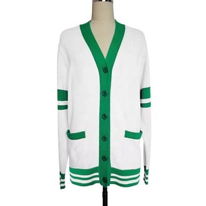 เสื้อคาร์ดิแกนคอวีแบบมีซี่โครง แต่งขอบลายทาง แขนยาว สำหรับสวมใส่ในกลุ่มเพื่อนร่วมชั้นหรือชมรม - Product Image 2