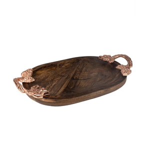 Plateau de service rectangulaire en bois d'acacia avec poignée en laiton pour les plateaux de service de restaurant de casse-croûte à moindre coût - Product Image 6