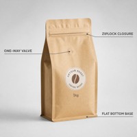 Sachet de café personnalisé en papier kraft à fond plat avec valve unidirectionnelle, fermeture éclair, haute barrière, emballage recyclable pour grains de café