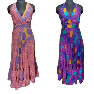 Vestido de fiesta informal hasta el suelo Vintage de encaje de rayón indio para mujer sin mangas de calidad premium - Product Image 1