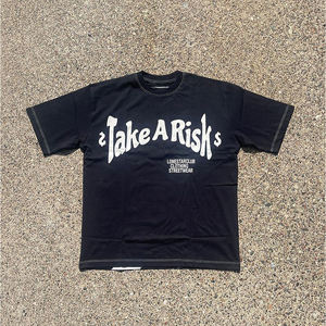 T-shirt graphique noir Take A Risk, streetwear inarrêtable, t-shirt en coton surdimensionné pour homme, style décontracté hip-hop - Product Image 3