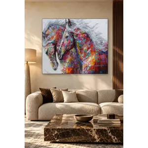 Impresión en lienzo de dos caballos coloridos con crines grises de Fida - Product Image 5