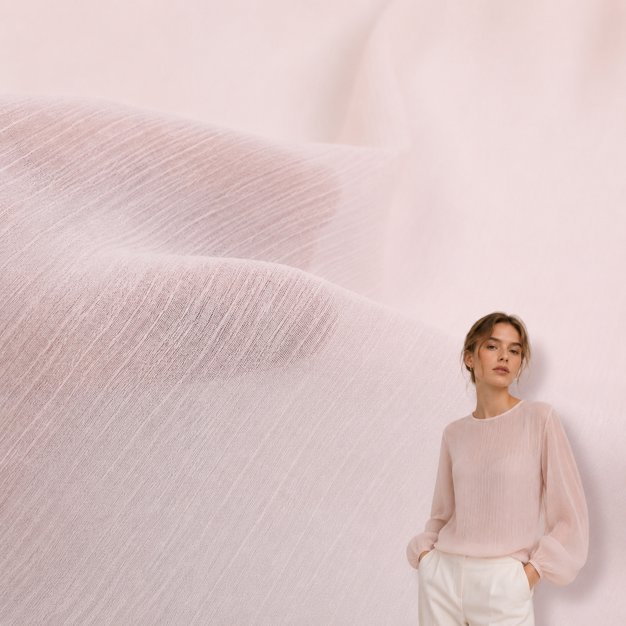 Polyester 75D Chiffon Yoryu Crepe Good Drape Lightweight Woven Fabric For Ladieswear Garment