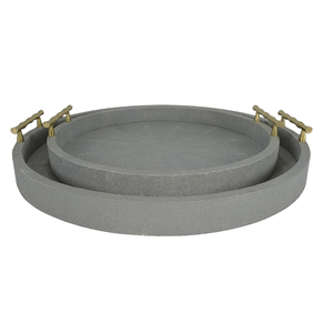 Doris Large Ivory Faux Shagreen Tray Set Plateau de Service Rond Unique et Fonctionnel Modèle 037 pour la Maison Présentoir Alimentaire - Product Image 3