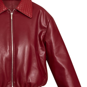 Blouson Bomber en Soie Rouge avec Col Détail, Fermeture Éclair sur le Devant, Coupe Oversize & Style Streetwear, Imperméable et Coupe-Vent pour le Printemps - Product Image 3