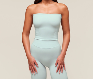 Ensemble de yoga 2 pièces sans coutures côtelé respirant et écologique avec soutien-gorge push-up taille basse en Spandex/Nylon pleine longueur - Product Image 1
