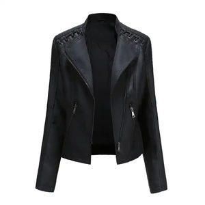 Veste en cuir pour femmes classique noir violet Veste en cuir véritable respirante lavable pour femmes - Product Image 3