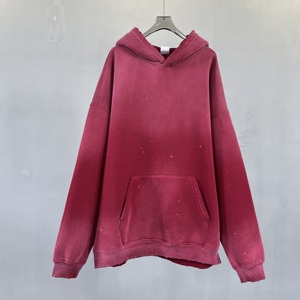 Sweat à capuche personnalisé 360 Gsm coupe boxy ourlet brut surdimensionné soleil délavé en détresse broderie lavage à l'acide hommes sweats à capuche sweats - Product Image 2