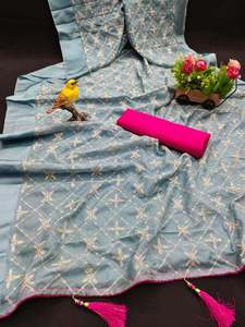 DISEÑADOR ZARI SECUENCIA TRABAJO SAREE CON BLUSA DESCOSTADA BEBÉ ROSA - Product Image 2