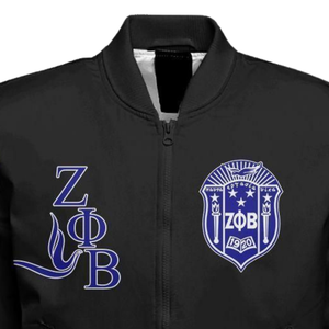 Veste en satin Zeta Phi Beta bleu et blanc pour femmes, sororité 1920 ZPB, vêtements grecs, broderie de bouclier, vêtements universitaires de qualité supérieure - Product Image 4