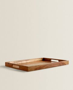 Bandeja de servicio de madera de acacia rústica texturizada para bandeja de madera de mango con bandejas de servicio rústicas de madera decorativas para bautismo - Product Image 2