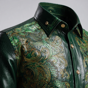 OEM Leather Printed Shirt <b>Men's</b> Letterman Button Down Fashion Leather Shirts <b>Men</b> Casual Vintage Leather Shirt <b>Mens</b> - Product Image 3