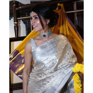 Sari de Fiesta de Boda Estilo Bollywood Inspirado en Samantha, Impresionante Look 2025, Sari Étnico Indio de Seda con Blusa Zari para Chicas - Product Image 1