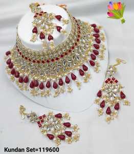 ÚLTIMO ANTIGUO MOTIPEARL & DROP COLLAR GARGANTILLA CHAPADO EN ORO A LA MODA CON CONJUNTO DE PENDIENTES MANGTIKKA Y CONJUNTO DE JOYERÍA MUJER - Product Image 3