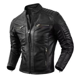 Veste en cuir noir pour homme avec col montant et manches longues, service OEM 2026 – Veste en toile pour homme - Product Image 1