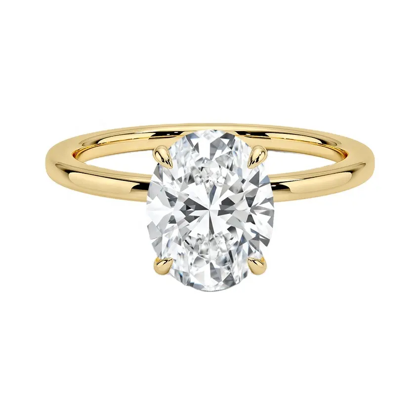 2 Carat Hình Bầu Dục H Vs2 Kim Cương Solitaire Engagement Ring Cvd Kim Cương Hidden Halo Engagement Ring, Phòng Thí Nghiệm Tạo Ra Chiếc Nhẫn Kim Cương