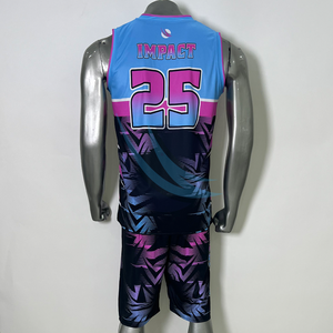 ชุดบาสเก็ตบอลแบบกำหนดเอง ชุดทีมพิมพ์ลายแบบรีเวอร์ซิเบิล เสื้อและกางเกงขายส่ง ชุดทีม 100% ระบายอากาศได้ดี - Product Image 3