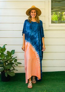 Robe Kaftan Longueur Genou Imprimé Tie-Dye Noir en Coton Doux Respirant pour Femme – Idéale Été, Formelle ou Décontractée, Coupe Ample, ODM - Product Image 4