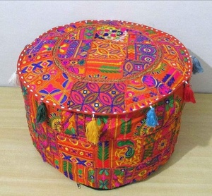 Bohemian Embroidered Handcrafted Pouf Ottoman Patchwork Cotton Floor Seat <b>Cushion</b> Tassel for Living Room Home Decor <b>Small</b> Large - Product Image 5