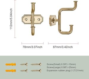 Champagne Bronze Coat <b>Hooks</b> for Bathroom Bedroom & <b>Kitchen</b>-Decorative Wall Mounted Robe & Towel <b>Hooks</b> for Clothes - Product Image 4