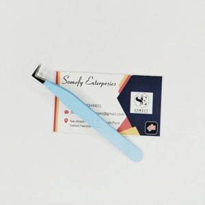 Pince à épiler professionnelle Somofy Enterprises personnalisée, en acier inoxydable japonais, à 90 degrés, pour cils, 10 mm, pointe lisse, bleu ciel - Product Image 2