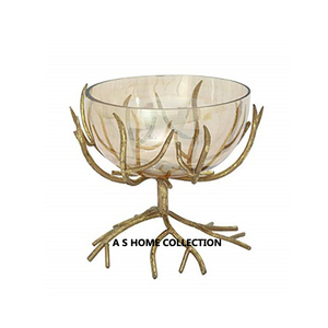 ขาตั้งโลหะพร้อมชามแก้วแฟนซีสำหรับร้านอาหารและใช้ในเชิงพาณิชย์ดีไซน์ชุบทอง - Product Image 1