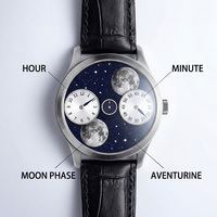 Montre personnalisée unique avec logo de marque, mouvement mécanique 9015 automatique, phase de lune, cadran en aventurine, acier inoxydable, saphir