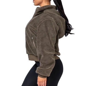 Custom Women's High Neck Cropped Sweatshirt Trendy <b>Zip</b>-<b>Up</b> <b>Hoodie</b> for Winter and Autumn - Product Image 4