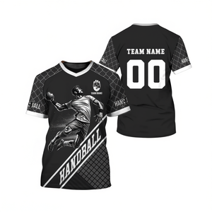 Camiseta de Balonmano Personalizada Unisex con Nombre y Número del Equipo, Camiseta Deportiva Negra y Gris, Regalo Perfecto - Product Image 2