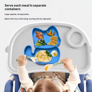 Assiette à dîner en silicone pour enfants, type ventouse, compartimentée, anti-chute, pour l'alimentation complémentaire, vaisselle pour enfants de 6 mois et plus - Product Image 3