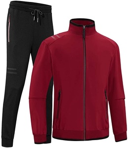 OEM personalizado de alta calidad de los hombres casuales 2 piezas de cordón de contraste de cremallera completa deportes conjuntos chaqueta y pantalones de Fitness activo chándal conjunto - Product Image 1