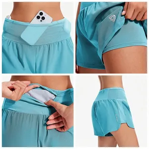 Short de course élastique respirant taille haute pour femme Short de yoga d'entraînement de gymnastique à séchage rapide d'été Logo S-3XL tailles ceinture complète - Product Image 6