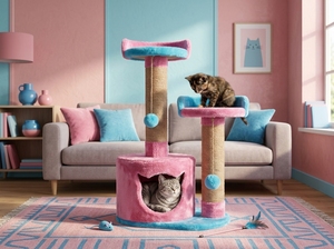 Arbre à chat Amistar Cotton Candy Castle de haute qualité avec 3 niveaux, écologique et durable, emballé en carton pour une utilisation en intérieur - Toutes tailles - Product Image 3