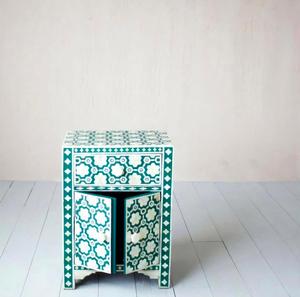 Handcrafted Modern Solid Wood Adjustable Height Multi-Purpose Living Room Stool Bedside Table Cabinet Bone Inlay Floral Design - Product Image 2