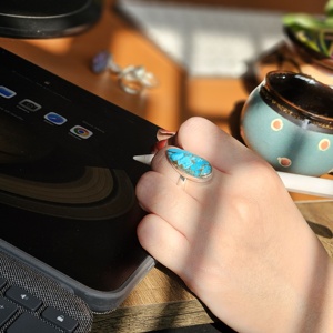 Elegante anillo de plata de joyería fina con gota turquesa de cobre azul para bodas, fiestas, aniversarios, compromiso y regalos - Product Image 1