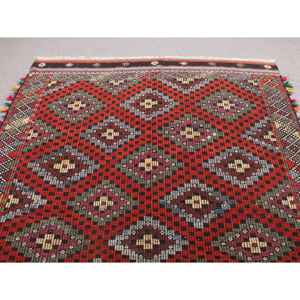 พรมตุรกี ขนาด 5.8x8.4 ฟุต พรมวินเทจขนาดใหญ่ พรมคิลิมสีแดงดำไล่เฉดสี - Product Image 4