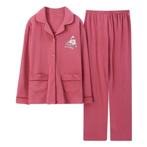 เซ็ตชุดนอนคาร์ดิแกนแขนยาวผ้าฝ้ายวินเทจปักลายด้านนอกสำหรับผู้หญิงสูงอายุวัยกลางคนใช้ในบ้านในฤดูใบไม้ร่วง100% - Product Image 5