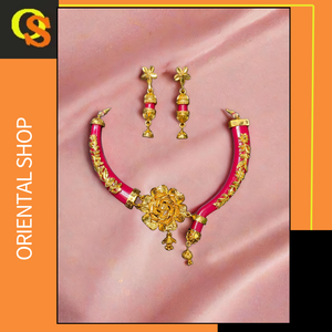 Compra collar de estilo único, conjunto de pendientes con chapado en oro de 22K, collar hecho a mano de primera calidad para mujer, conjunto de pendientes, joyería - Product Image 2