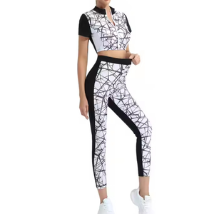 ชุดออกกำลังกาย2ชิ้นสำหรับผู้หญิงชุดเล่นโยคะเล่นกีฬาไร้ตะเข็บพิมพ์ซับลิเมชัน - Product Image 4