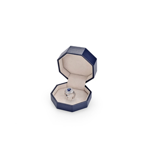 Elegant Octagonal Jewelry <b>Box</b> With Lid For Necklace <b>Storage</b> Blue Exterior <b>Beige</b> Interior - Product Image 2