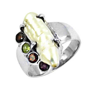 925 <b>Silver</b> Inlay Fashionable Religious <b>Statement</b> Jewelry-Pearl & Gemstone <b>Ring</b> for Women Mainly Made of Alloy & Brass - Product Image 3