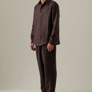 Set pigiami a maniche lunghe in cotone di lino e <span class=keywords><strong>pigiama</strong></span> da <span class=keywords><strong>uomo</strong></span> <span class=keywords><strong>camicia</strong></span> con bottoni e pantaloni biologici da <span class=keywords><strong>uomo</strong></span> - Product Image 5